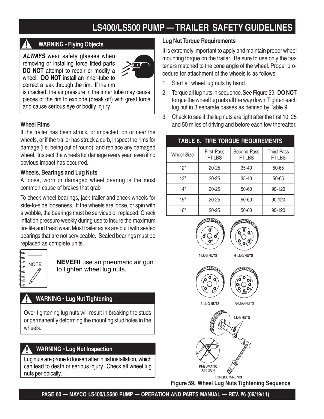 Multiquip LS400 Wheel Rims, Wheels, Bearings and Lug Nuts, Lug Nut Torque Requirements, Start all wheel lug nuts by hand 