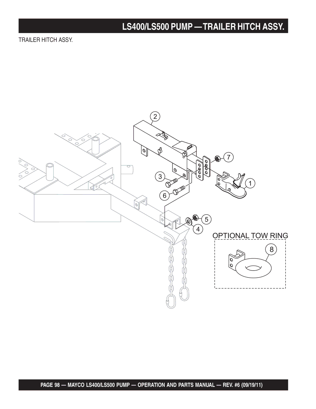 Multiquip manual LS400/LS500 Pump -TRAILER Hitch Assy, Trailer Hitch Assy 