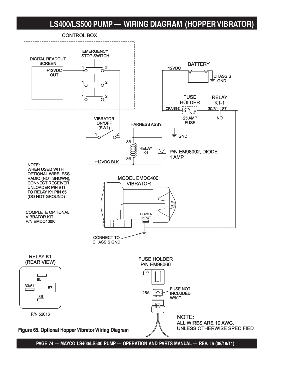 Multiquip manual LS400/LS500 PUMP - WIRING DIAGRAM HOPPER VIBRATOR, Optional Hopper Vibrator Wiring Diagram 