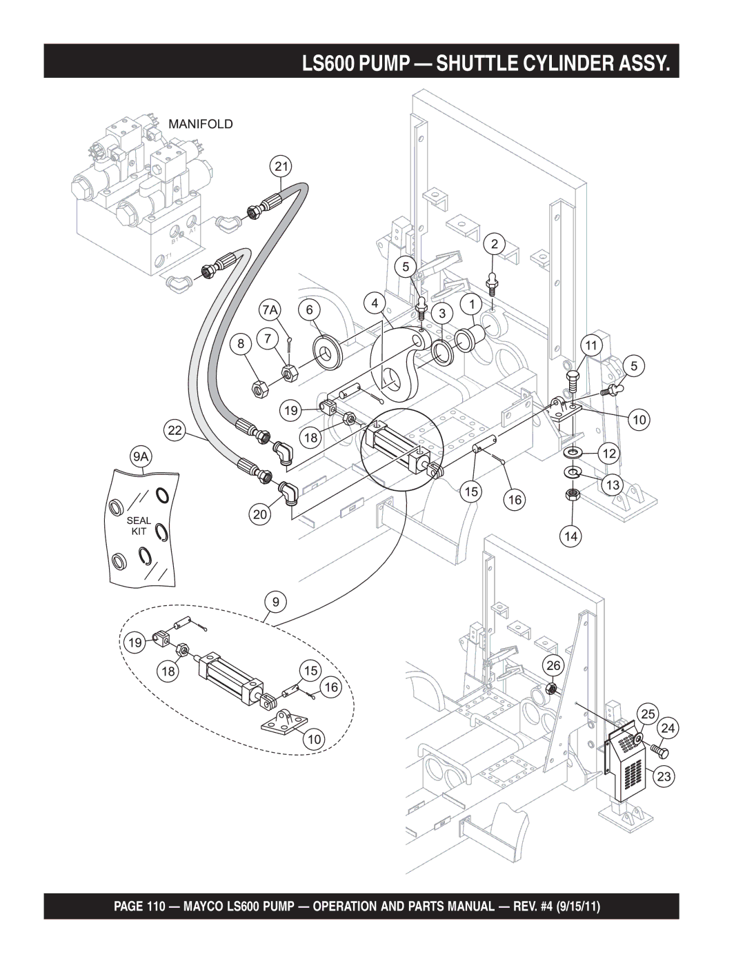 Multiquip manual LS600 Pump Shuttle Cylinder Assy 