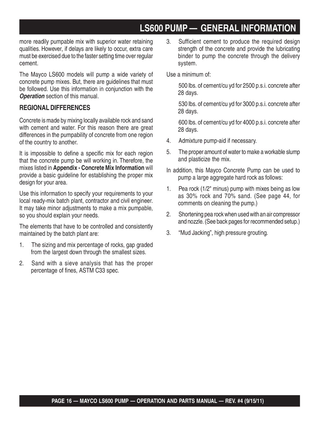 Multiquip manual LS600 Pump General Information, Mud Jacking, high pressure grouting 