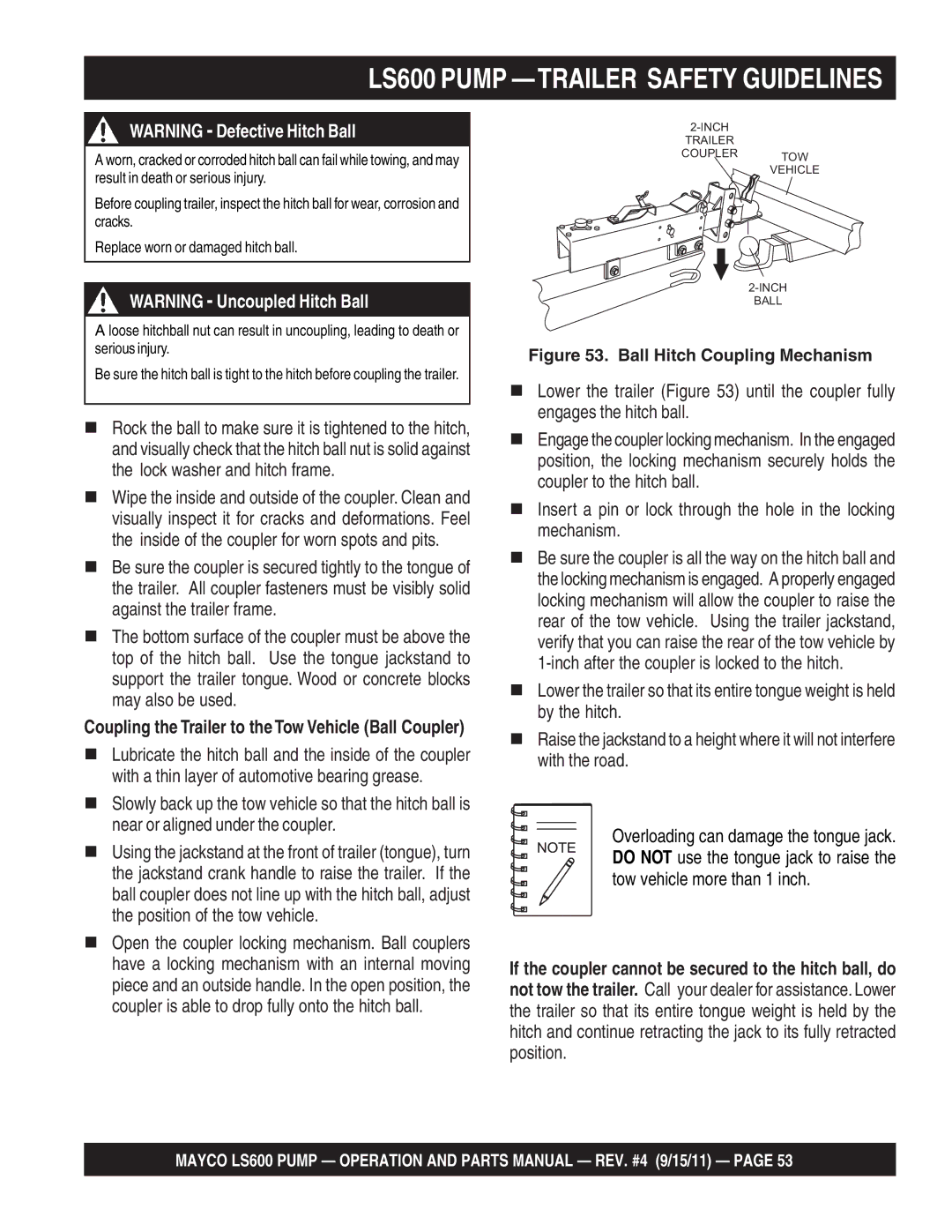 Multiquip LS600 manual Ball Hitch Coupling Mechanism 