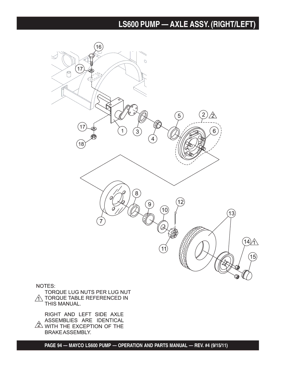 Multiquip manual LS600 Pump Axle ASSY. RIGHT/LEFT 