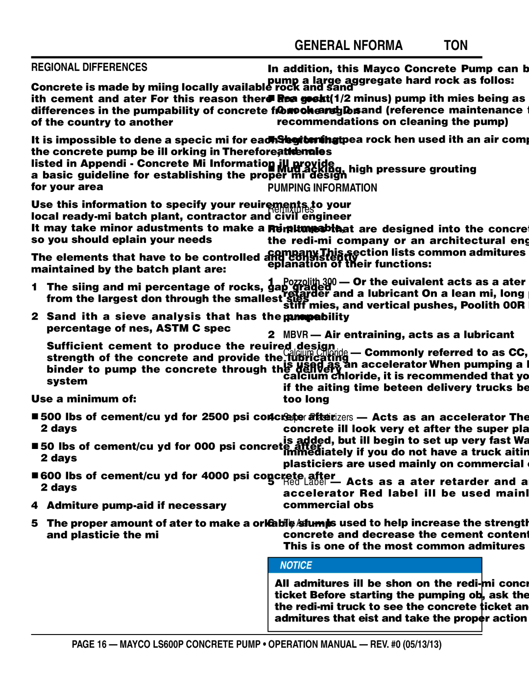 Multiquip LS600P operation manual Regional Differences, Pumping information Remixtures 