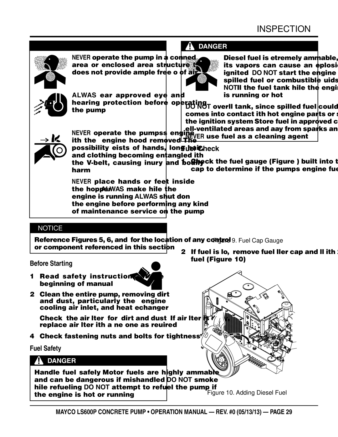 Multiquip LS600P operation manual Inspection, Before Starting, Fuel Safety, Fuel Check 