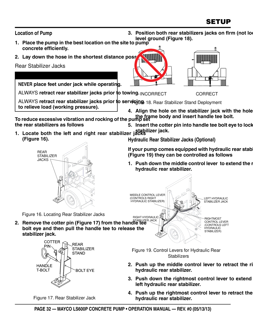 Multiquip LS600P operation manual Location of Pump, Hydraulic Rear Stabilizer Jacks Optional, Hydraulic rear stabilizer 