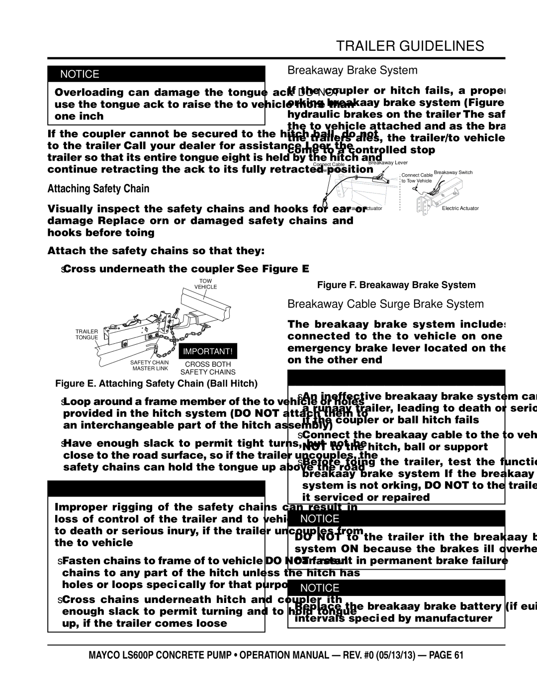 Multiquip LS600P operation manual Attaching Safety Chain, Breakaway Brake System, Breakaway Cable Surge Brake System 