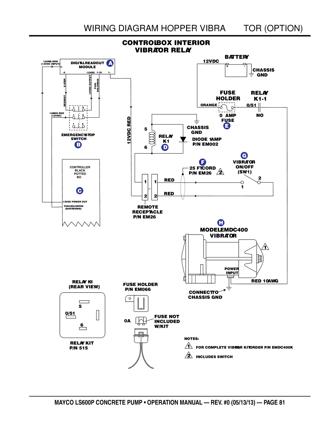 Multiquip LS600P operation manual Wiring diagram Hopper Vibrator option, Control BOX Interior Vibrator Relay 