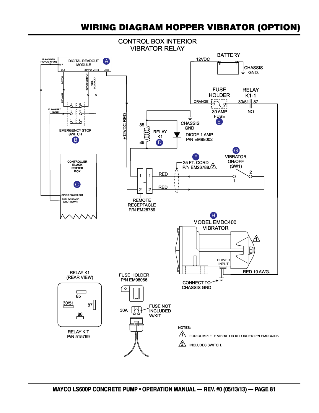Multiquip LS600P operation manual wiring diagram HOPPER VIBRATOR option, Control Box Interior Vibrator Relay 