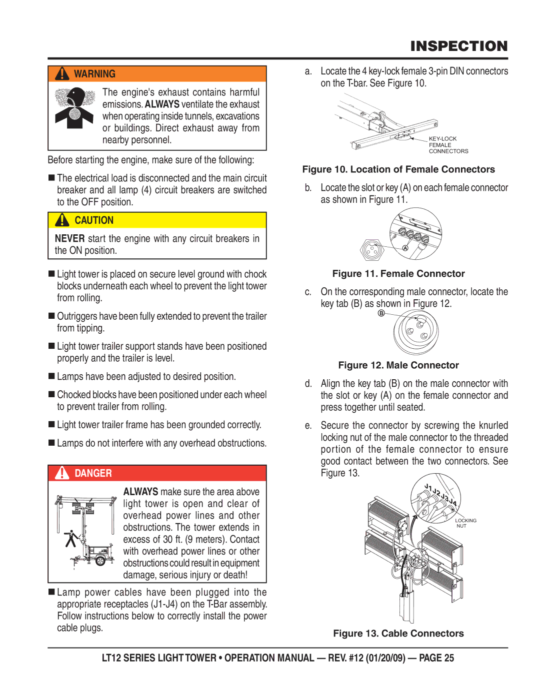 Multiquip LT12P, LT12D operation manual Location of Female Connectors 