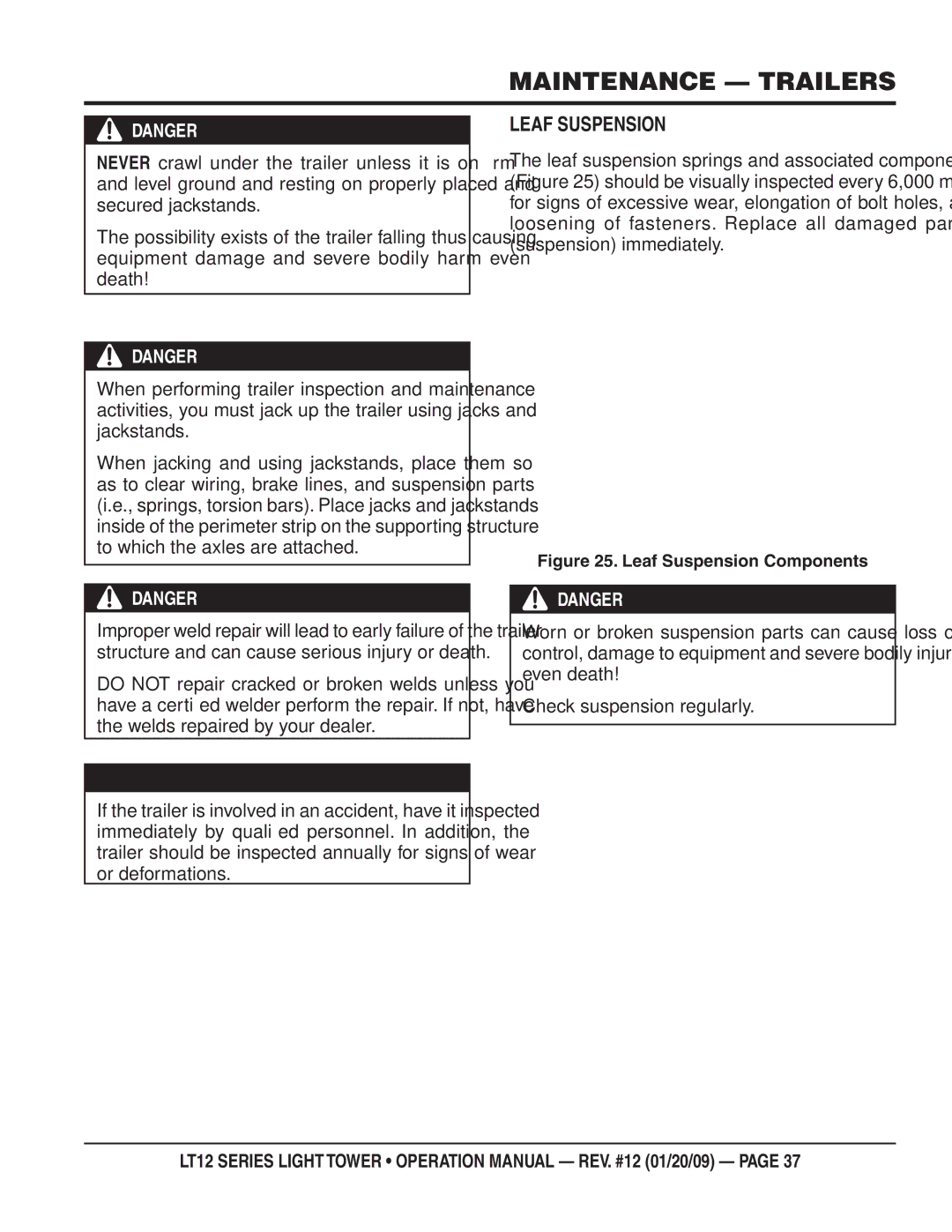 Multiquip LT12P, LT12D operation manual Leaf Suspension Components 