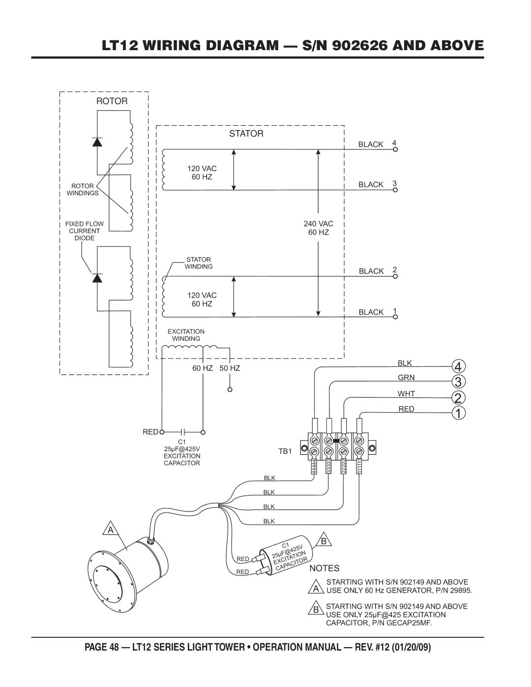 Multiquip LT12D, LT12P operation manual LT12 Wiring Diagram S/N 902626 and Above 