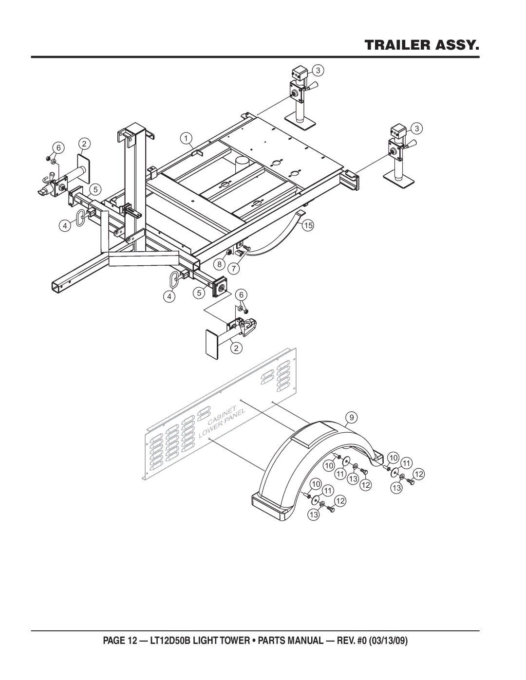 Multiquip LT12D50B manual Trailer Assy 