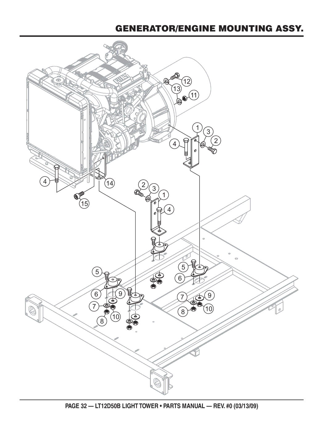 Multiquip LT12D50B manual GENERATOR/ENGINE Mounting Assy 