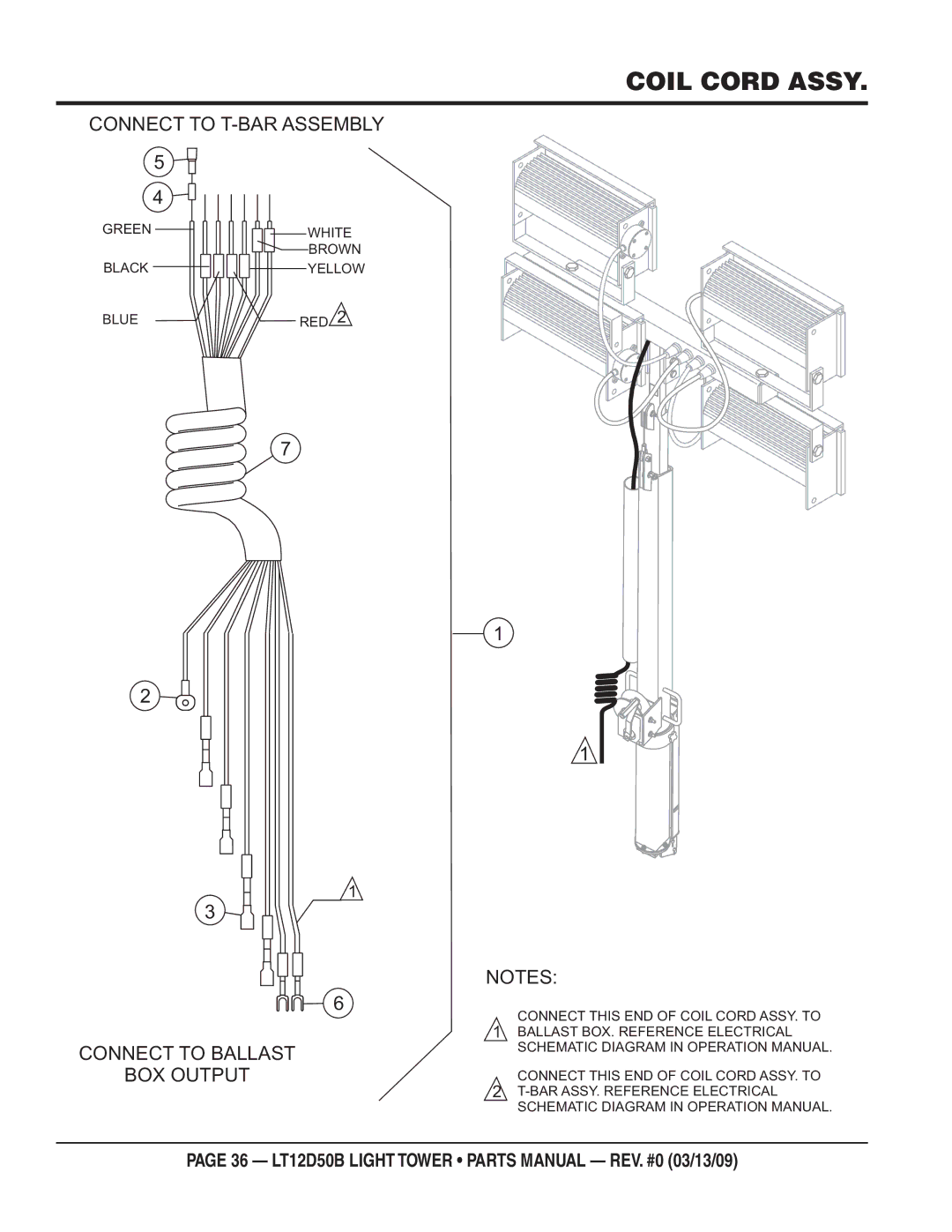 Multiquip LT12D50B manual Coil Cord Assy, Connect to T-BAR Assembly 