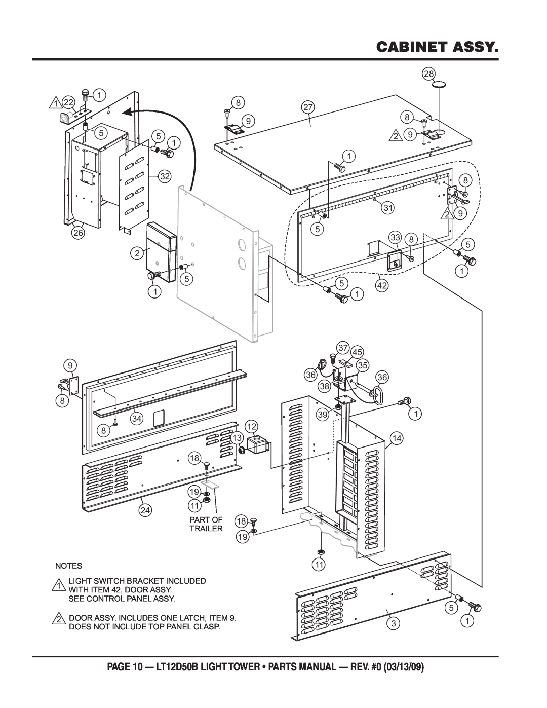 Multiquip manual Cabinet Assy, PAGE 10 - LT12D50B LIGHT TOWER PARTS MANUAL - REV. #0 03/13/09, Part Of, Trailer 