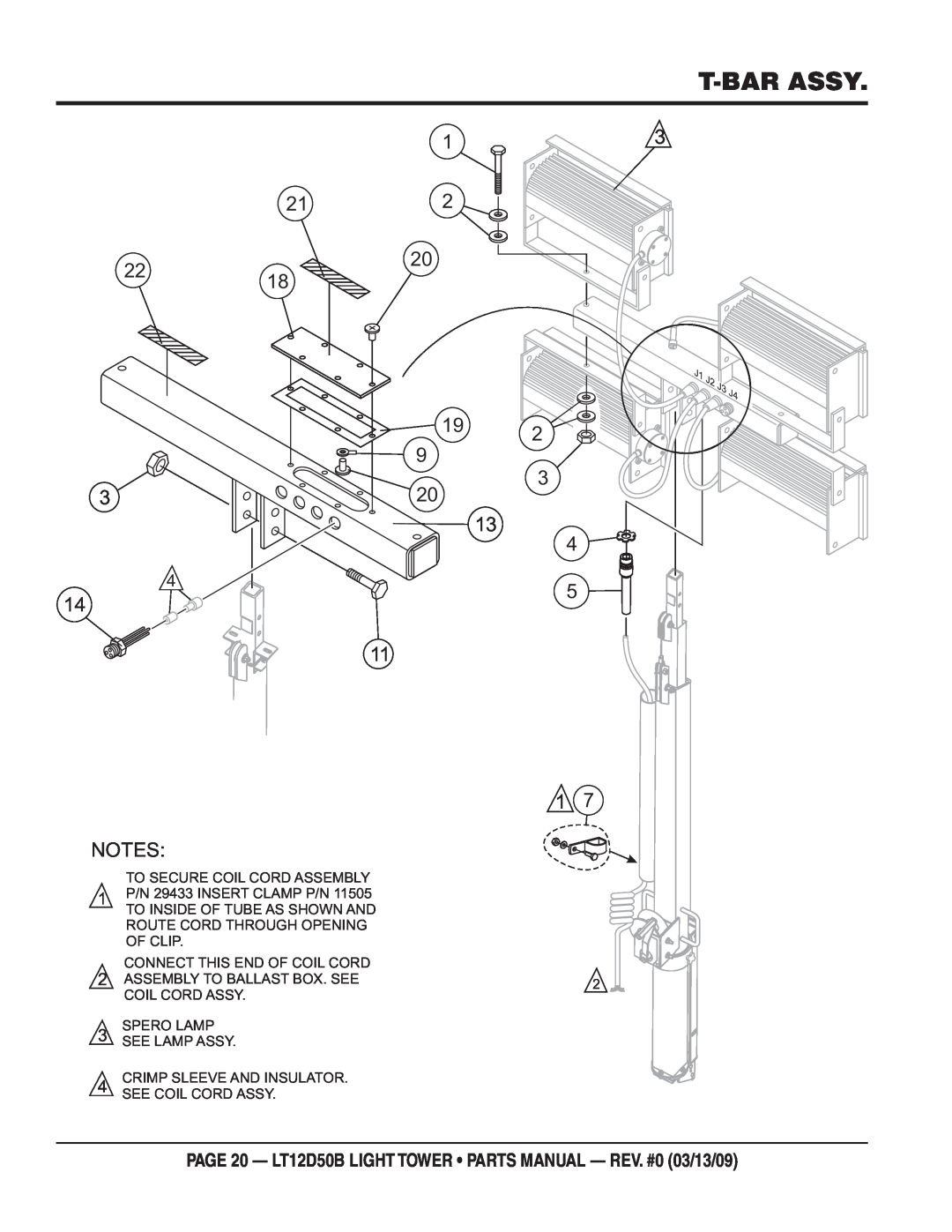 Multiquip T-Bar Assy, PAGE 20 - LT12D50B LIGHT TOWER PARTS MANUAL - REV. #0 03/13/09, Connect This End Of Coil Cord 