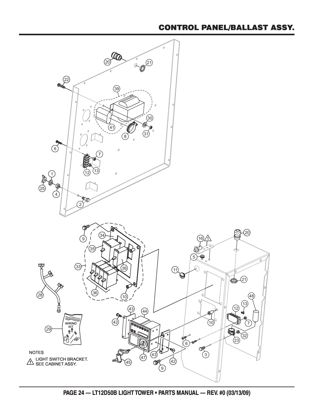 Multiquip Control Panel/Ballast Assy, PAGE 24 - LT12D50B LIGHT TOWER PARTS MANUAL - REV. #0 03/13/09, 2021, Wiring 