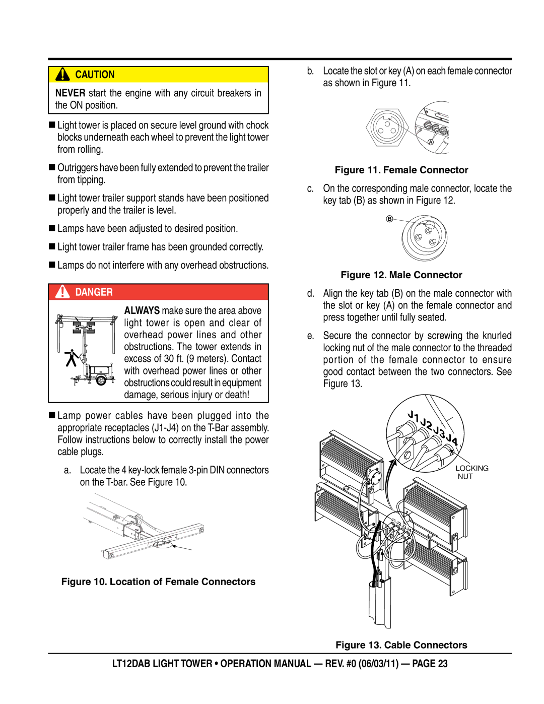 Multiquip LT12DAB operation manual Location of Female Connectors 