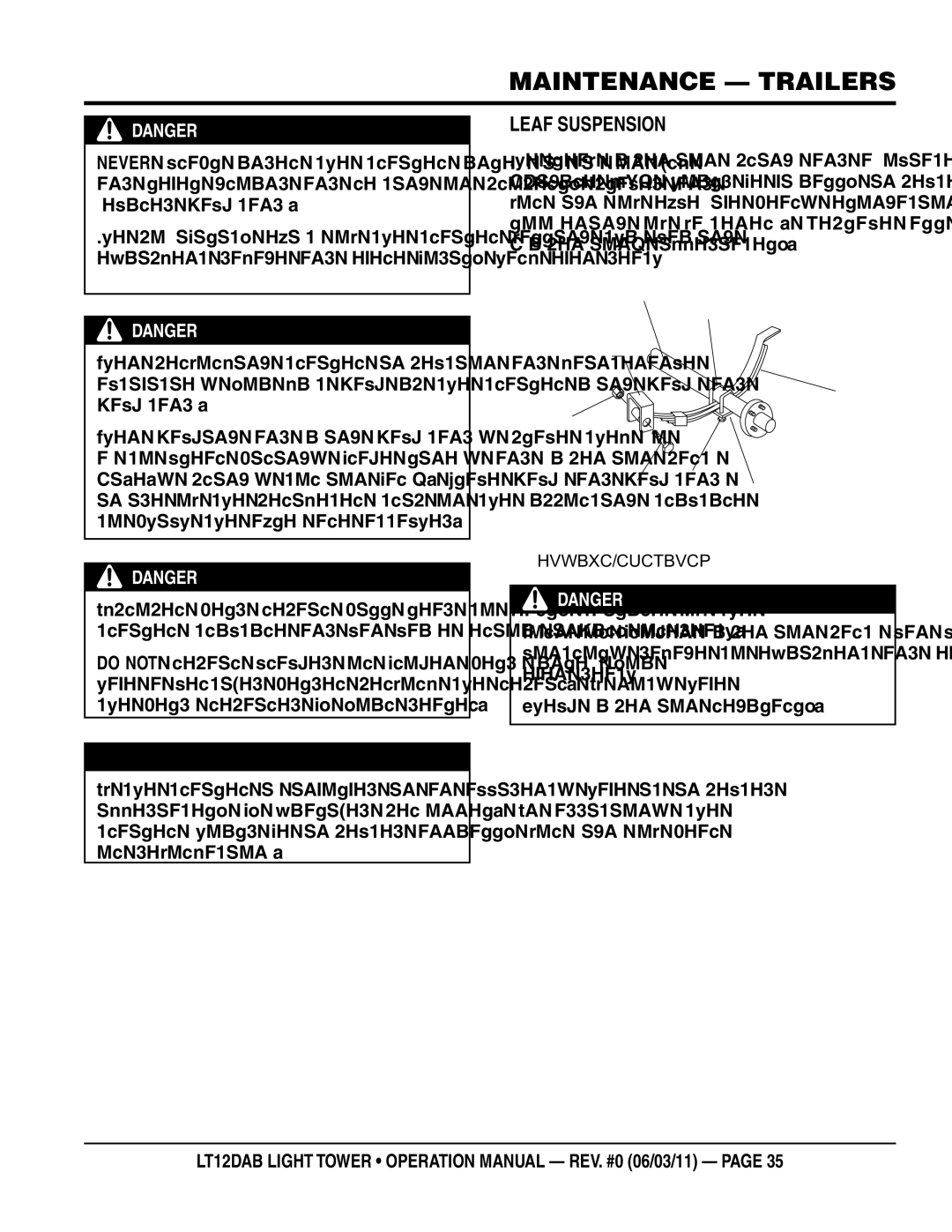 Multiquip LT12DAB operation manual Leaf Suspension Components 