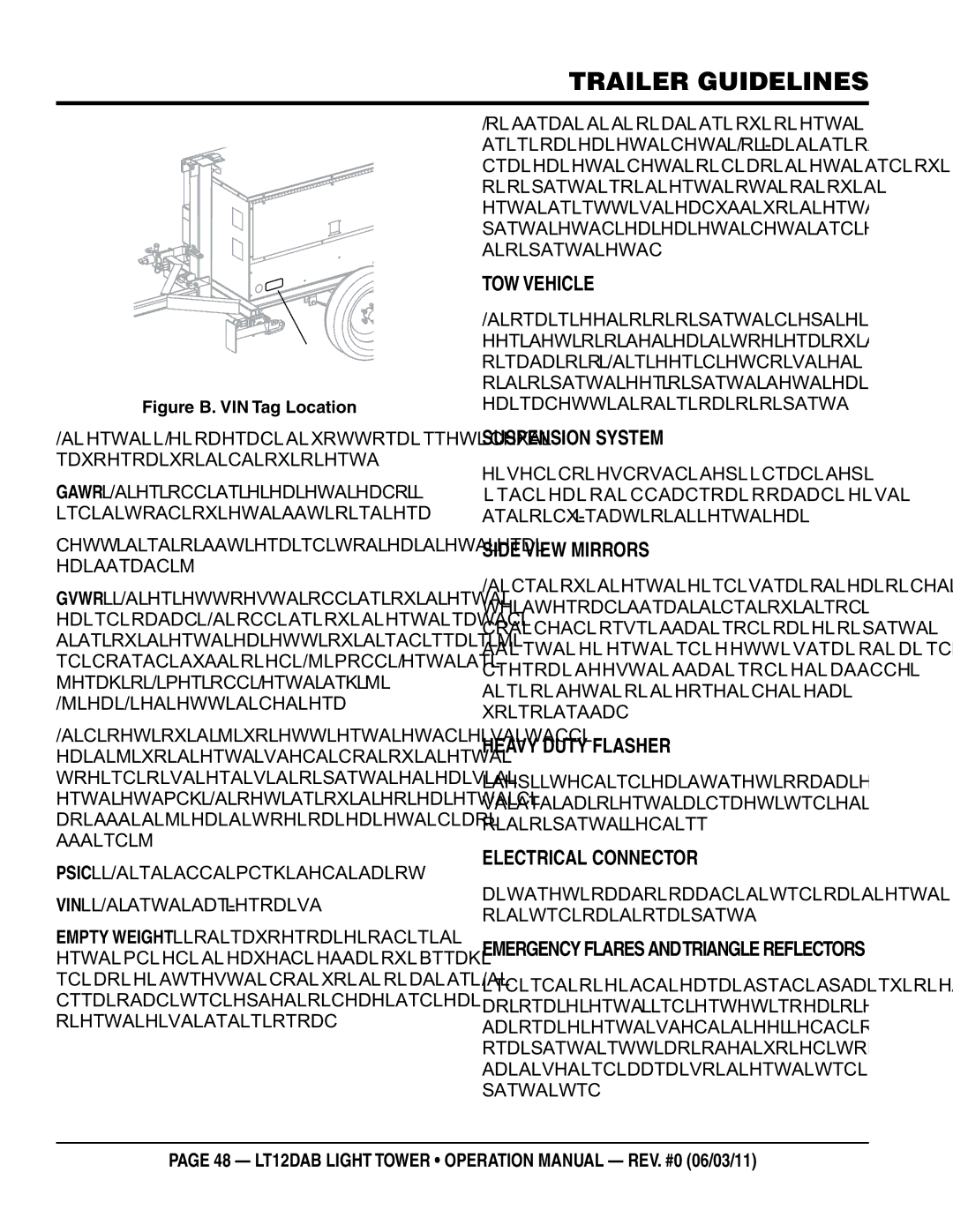 Multiquip LT12DAB TOW veHICLe, SuSpenSIOn SYSTem, SIDe vIeW mIRRORS, HeavY DuTY FLaSHeR, ELeCTRICaL COnneCTOR 