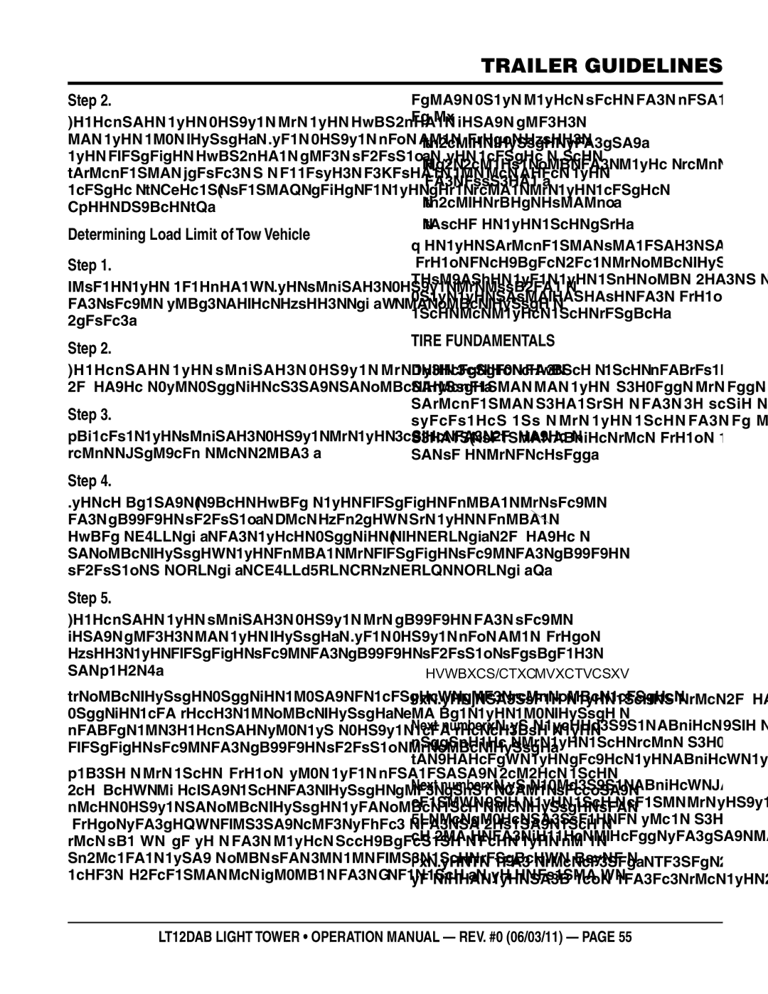 Multiquip LT12DAB operation manual Determining Load Limit of Tow vehicle Step, TIRe FunDamenTaLS 