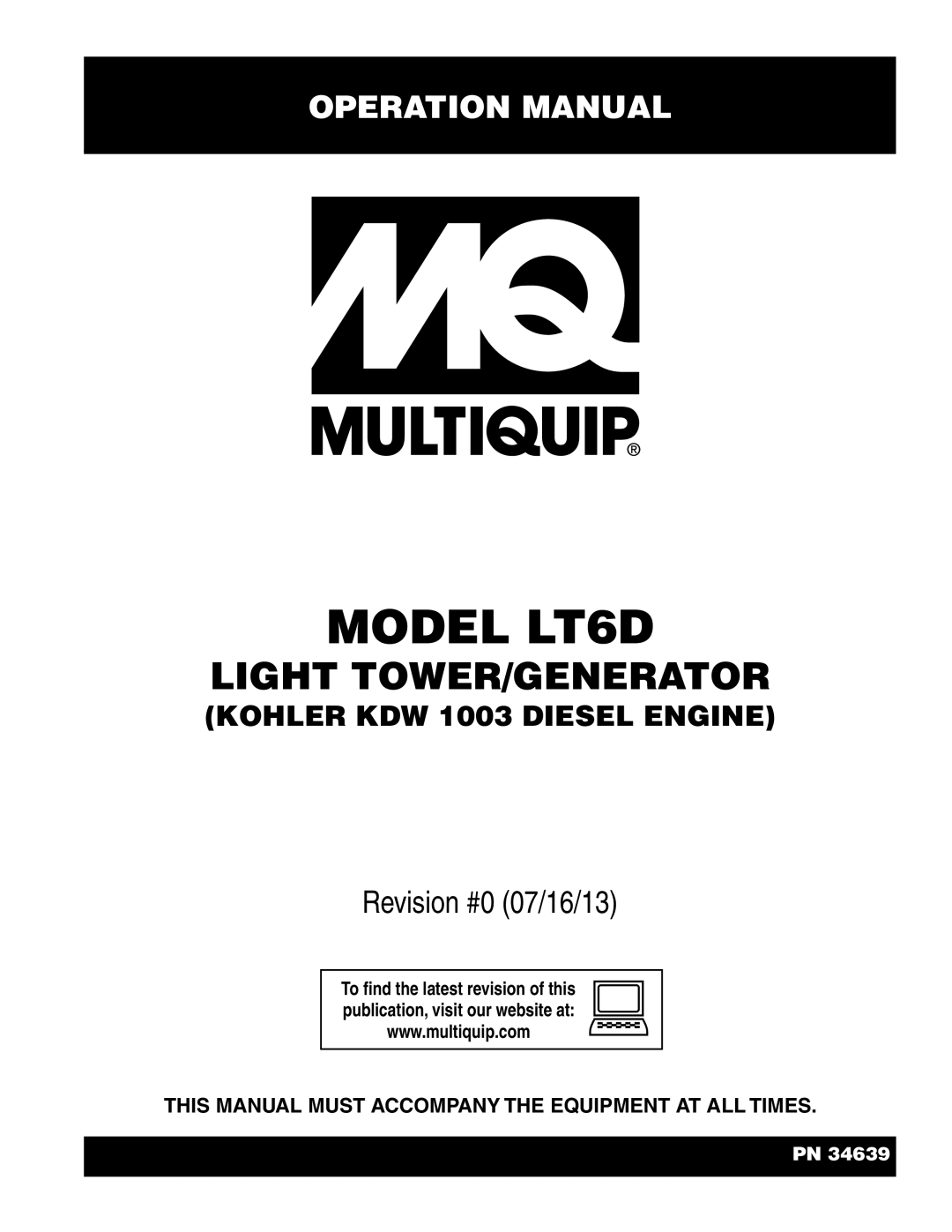 Multiquip operation manual Model LT6D 