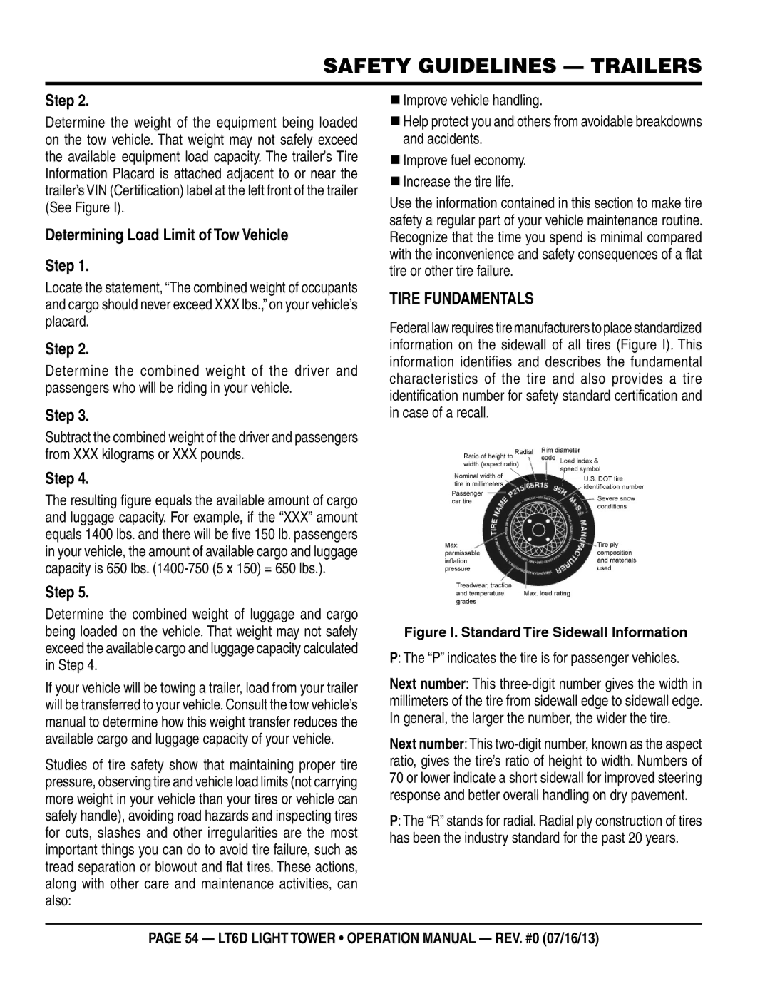 Multiquip LT6D operation manual Determining Load Limit of Tow vehicle step, TIRe FunDamenTaLs 