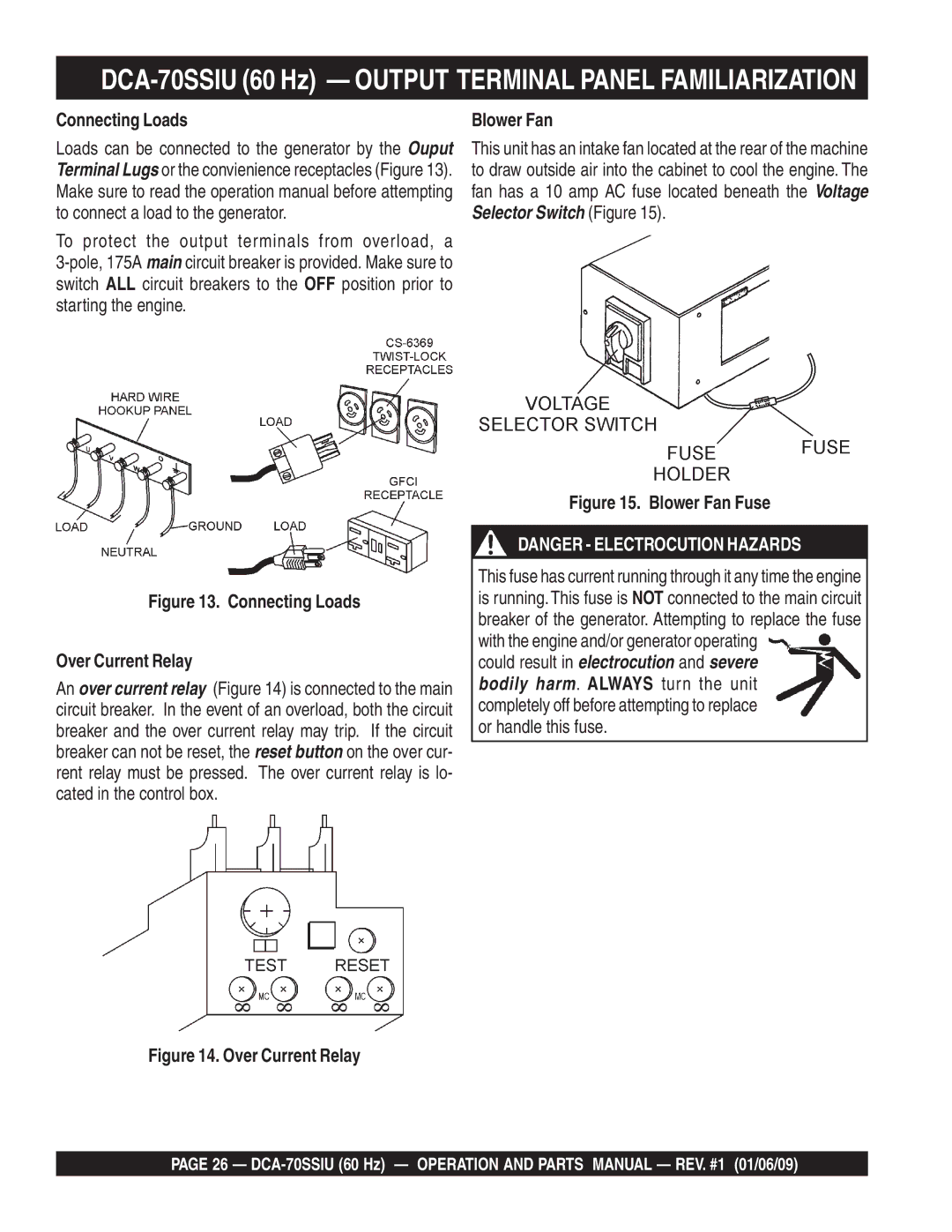 Multiquip M2870300504 operation manual Connecting Loads, Blower Fan 