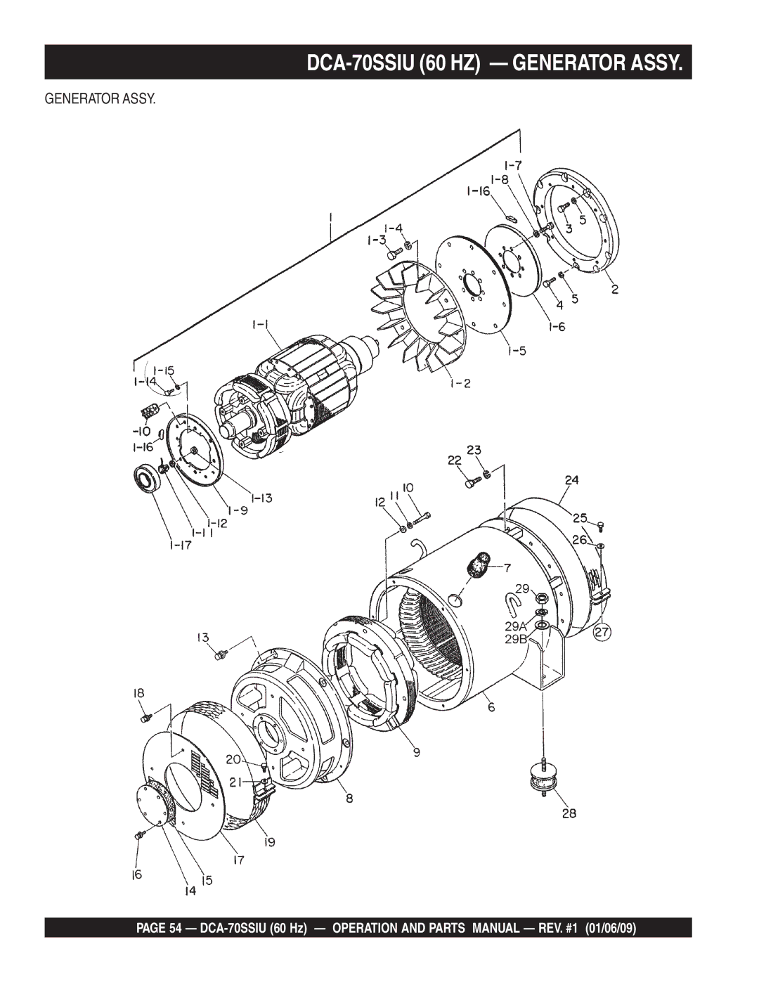 Multiquip M2870300504 operation manual DCA-70SSIU 60 HZ Generator Assy 