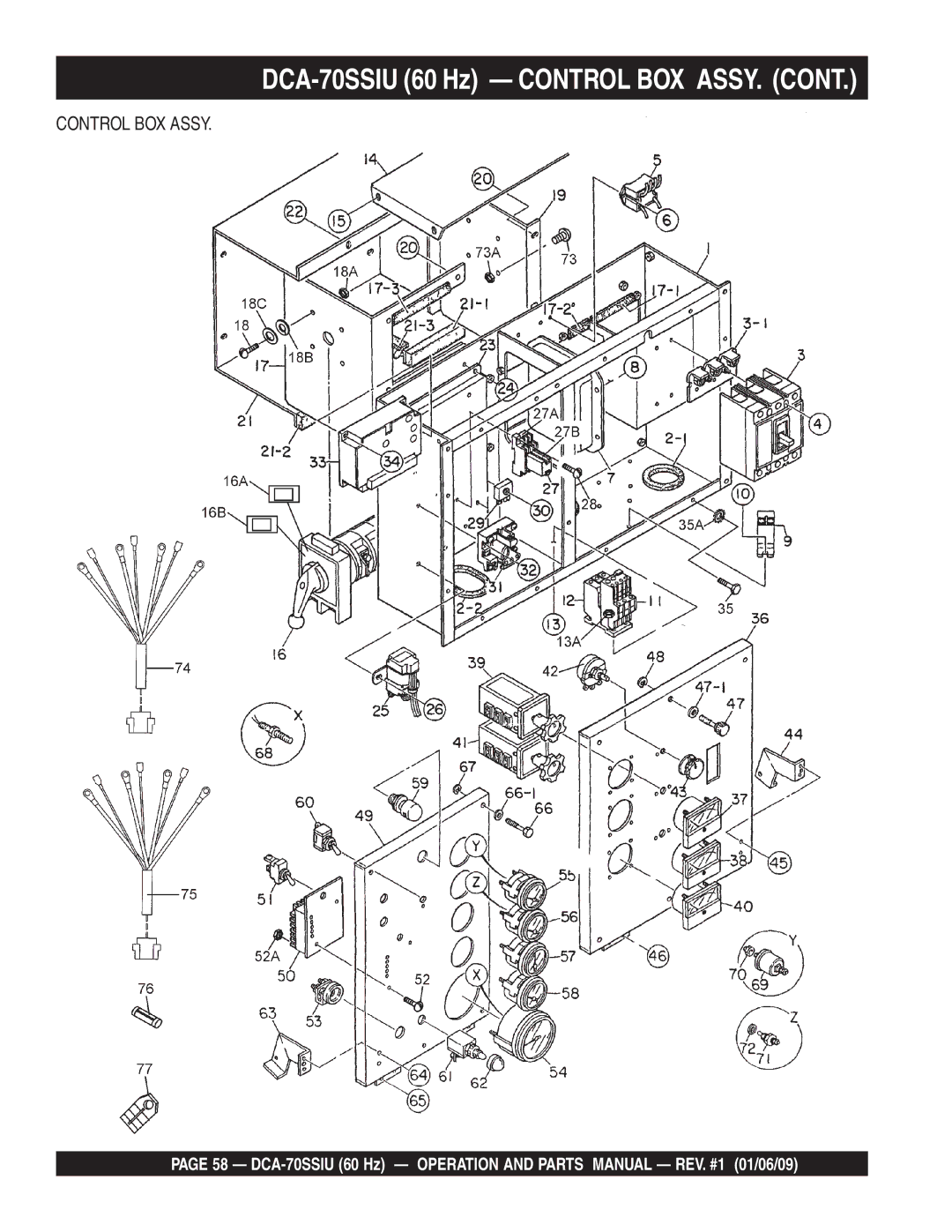 Multiquip M2870300504 operation manual DCA-70SSIU 60 Hz Control BOX ASSY 