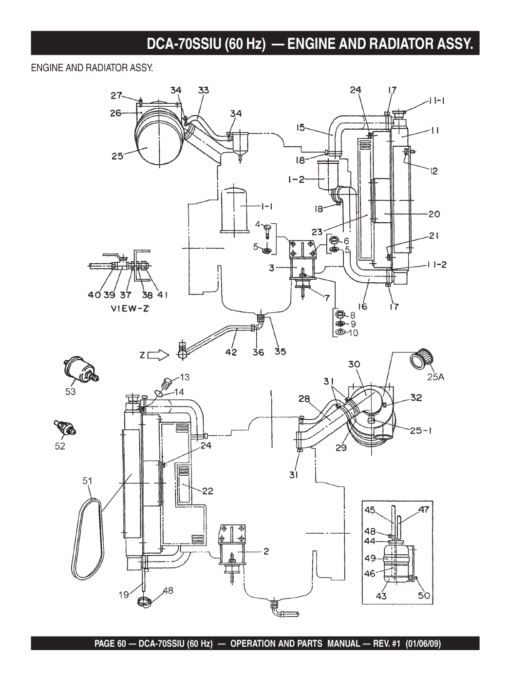 Multiquip M2870300504 operation manual DCA-70SSIU 60 Hz Engine and Radiator Assy 