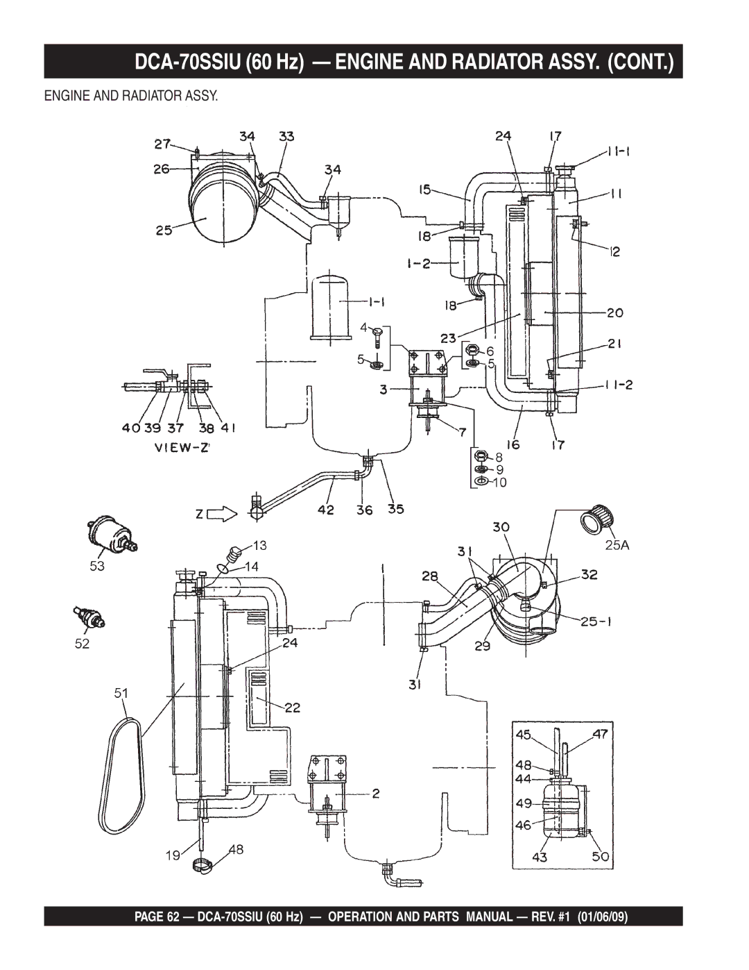 Multiquip M2870300504 operation manual DCA-70SSIU 60 Hz Engine and Radiator ASSY 