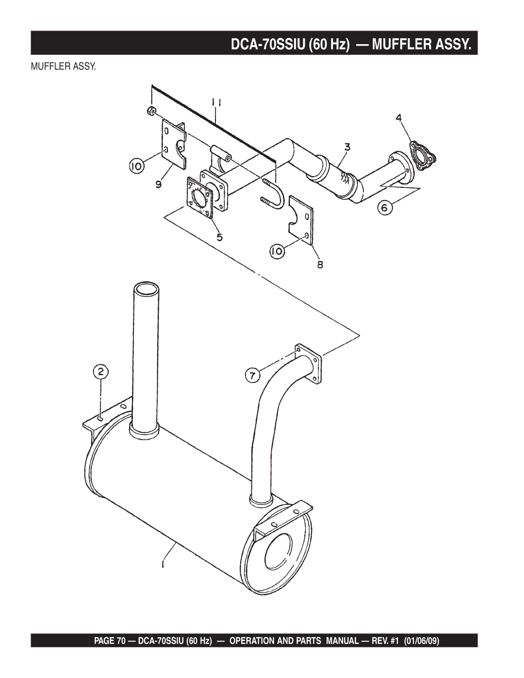 Multiquip M2870300504 operation manual DCA-70SSIU 60 Hz Muffler Assy 