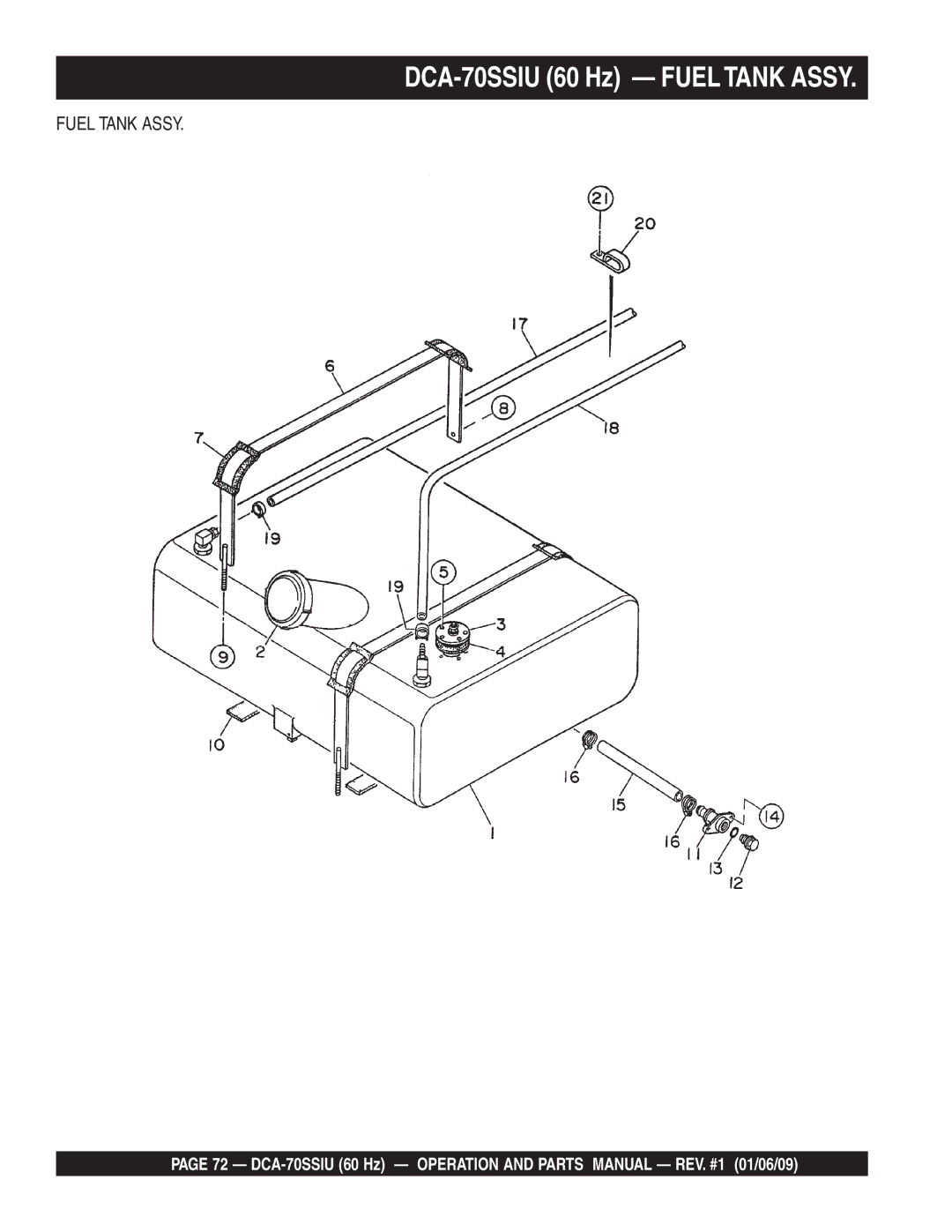 Multiquip M2870300504 operation manual DCA-70SSIU 60 Hz Fueltank Assy 