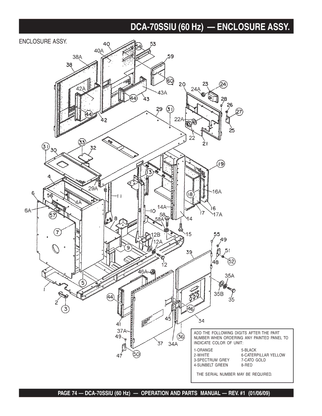 Multiquip M2870300504 operation manual DCA-70SSIU 60 Hz Enclosure Assy 