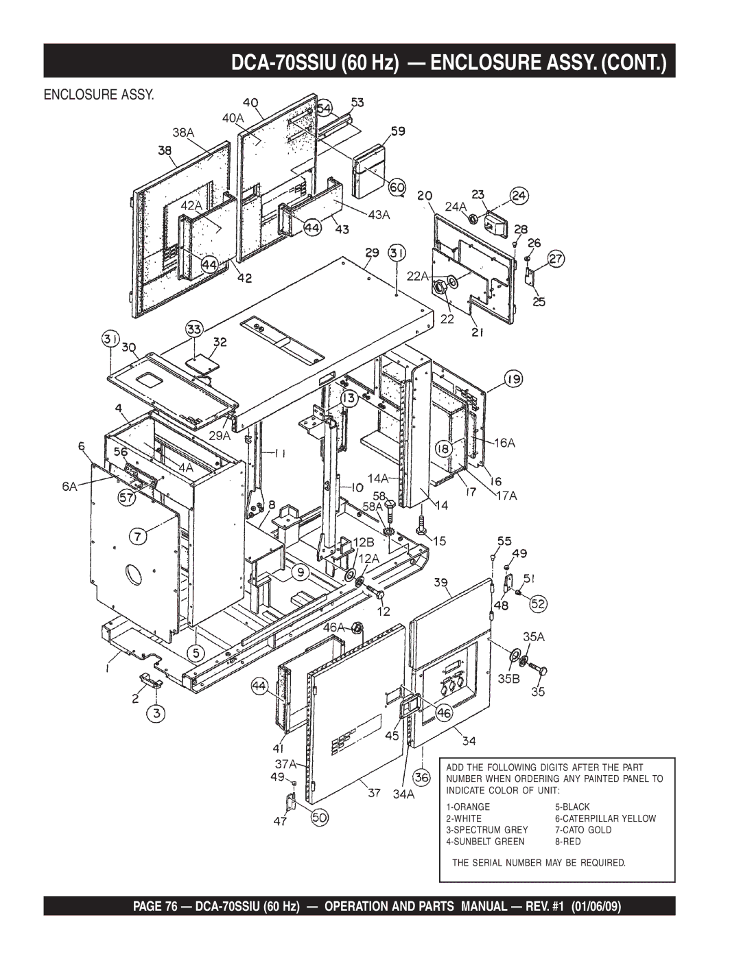 Multiquip M2870300504 operation manual DCA-70SSIU 60 Hz Enclosure ASSY 