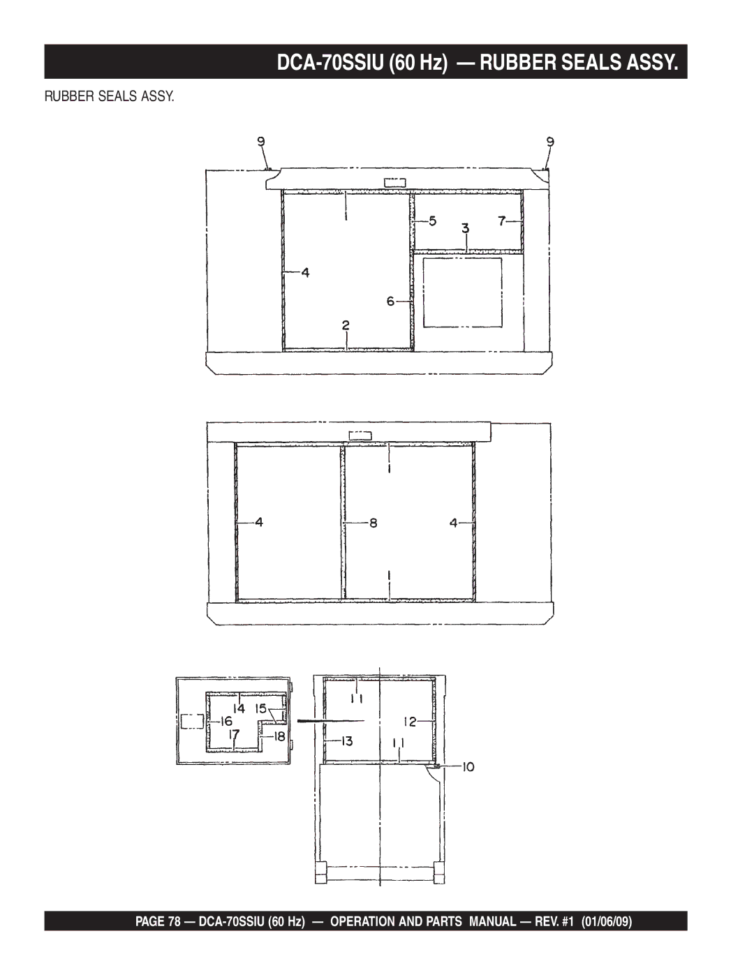 Multiquip M2870300504 operation manual DCA-70SSIU 60 Hz Rubber Seals Assy 