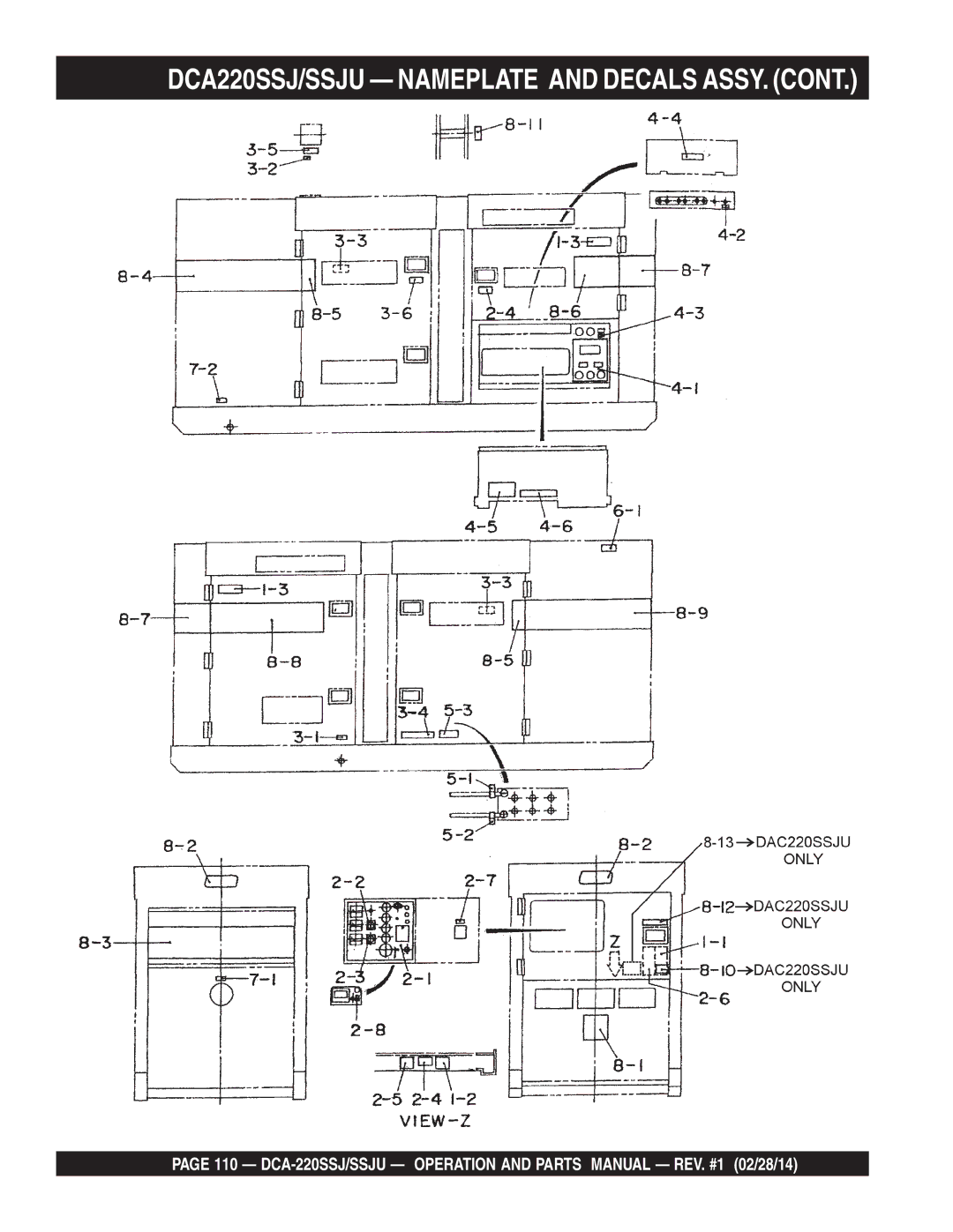 Multiquip M4870300104B, C1870300404 operation manual DCA220SSJ/SSJU Nameplate and Decals ASSY 