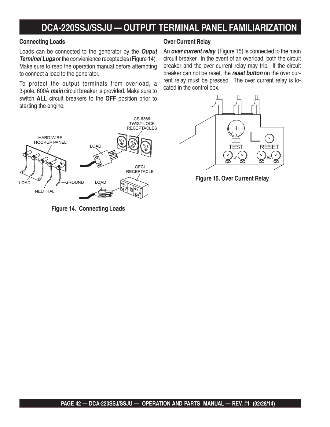 Multiquip M4870300104B, C1870300404 operation manual Connecting Loads, Over Current Relay 