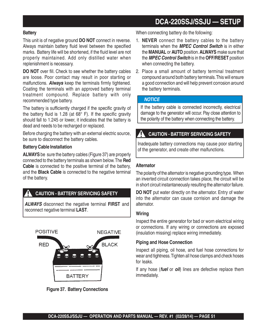 Multiquip C1870300404, M4870300104B Battery Cable Installation, Alternator, Wiring, Piping and Hose Connection 