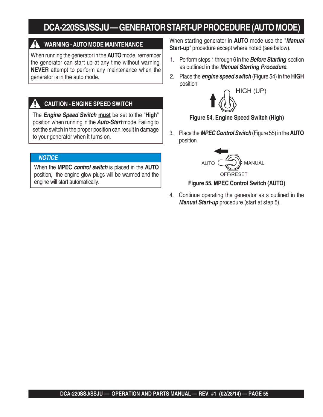 Multiquip C1870300404, M4870300104B operation manual Place the engine speed switch in the High position 