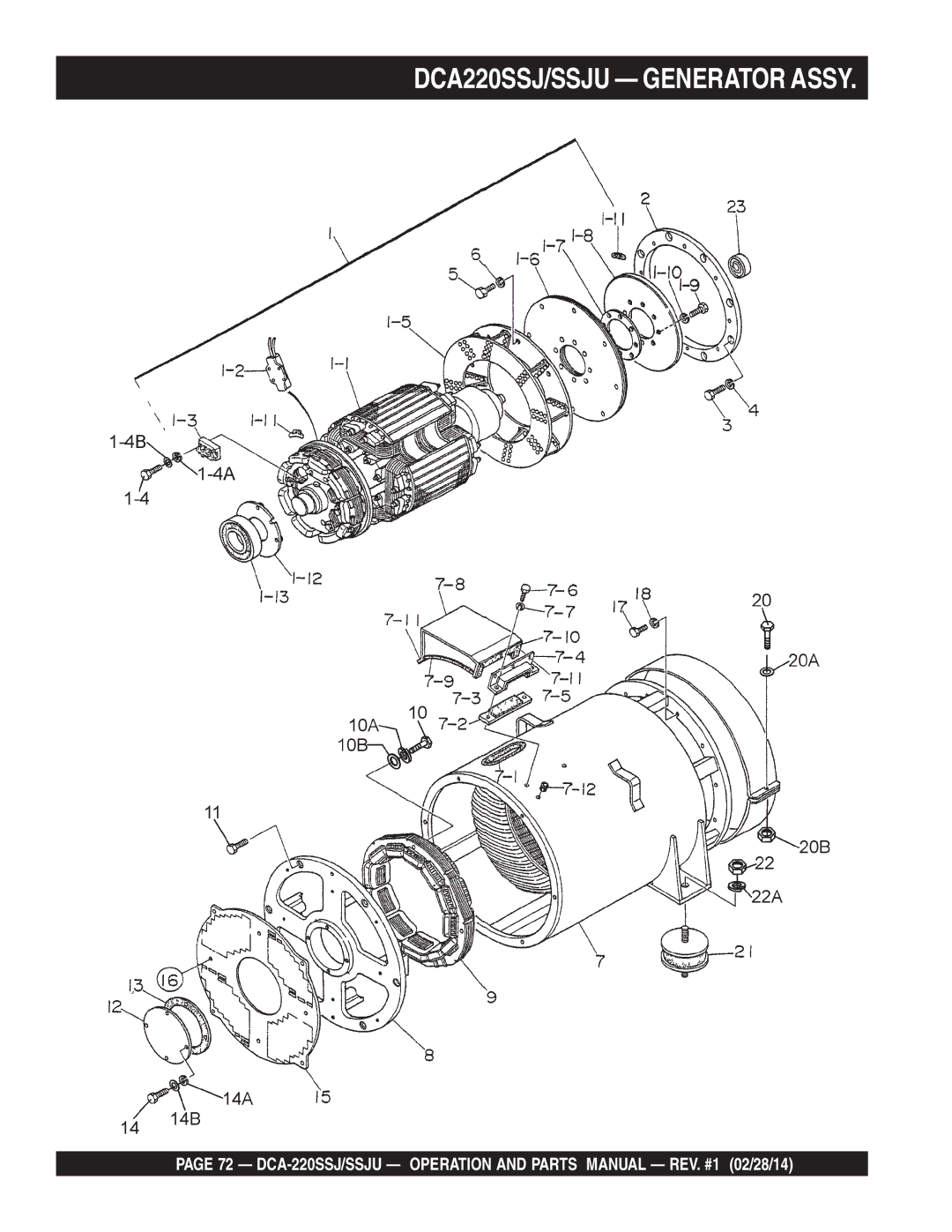 Multiquip M4870300104B, C1870300404 operation manual DCA220SSJ/SSJU Generator Assy 