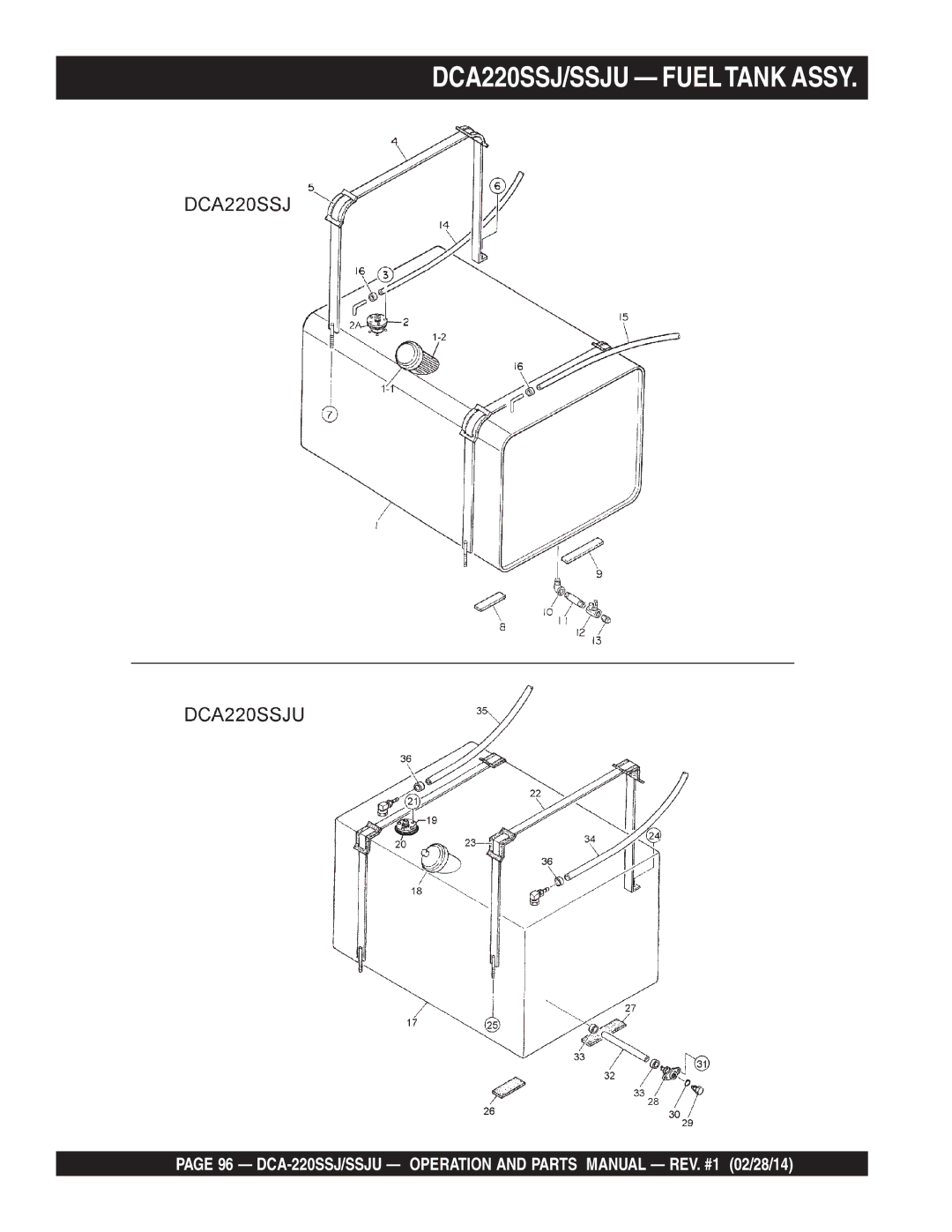 Multiquip M4870300104B, C1870300404 operation manual DCA220SSJ/SSJU Fueltank Assy 