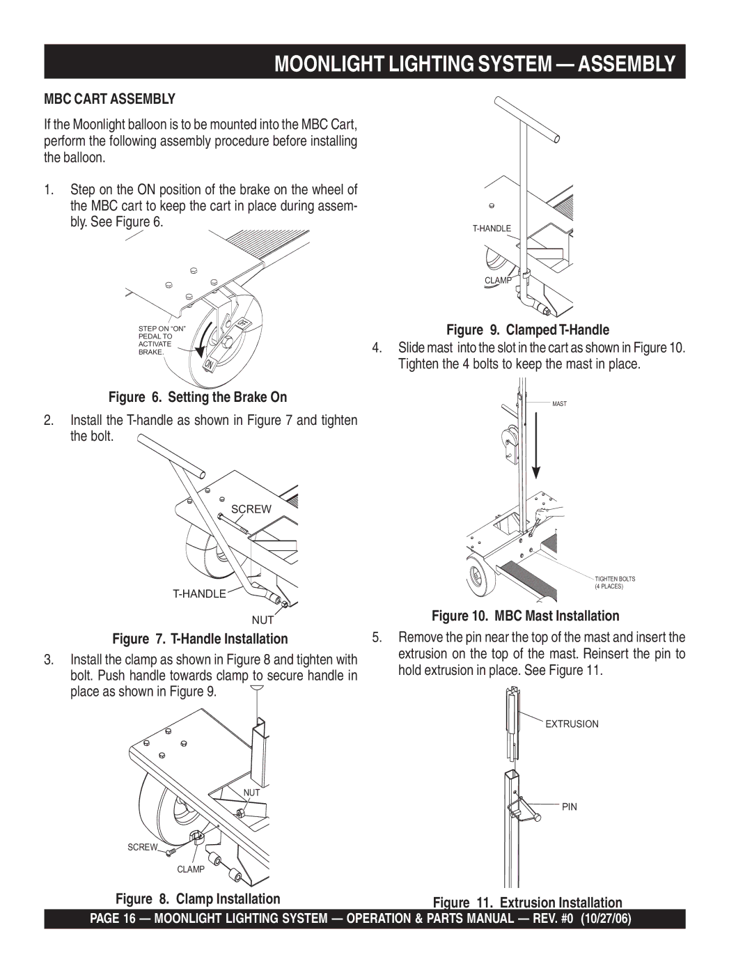 Multiquip MB400B, MB150, MB1000W manual Moonlight Lighting System Assembly, MBC Cart Assembly 