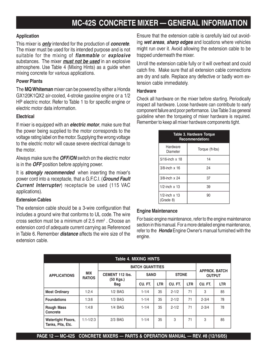 Multiquip manual MC-42S Concrete Mixer General Information 