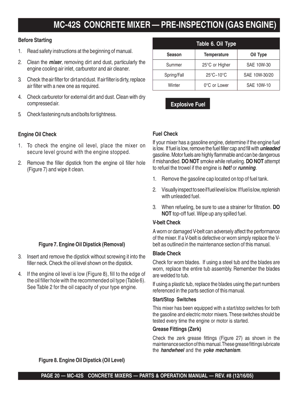 Multiquip manual MC-42S Concrete Mixer PRE-INSPECTION GAS Engine 