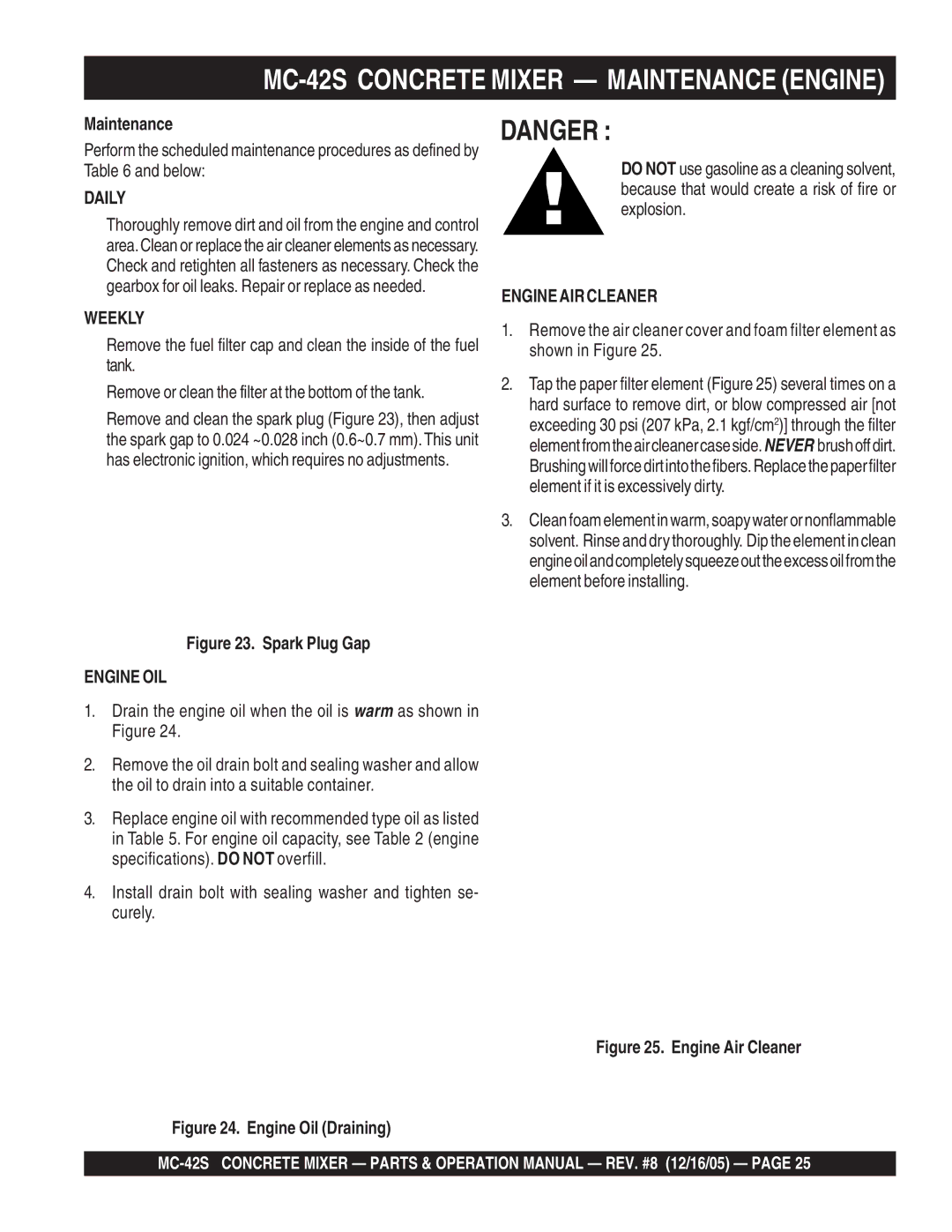 Multiquip manual MC-42S Concrete Mixer Maintenance Engine 