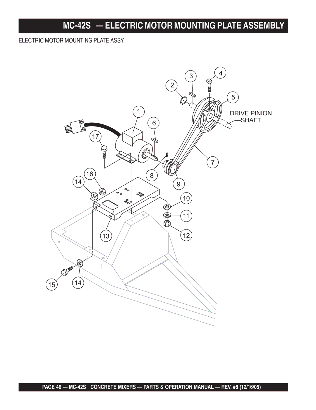 Multiquip MC-42S manual Electric Motor Mounting Plate Assy 