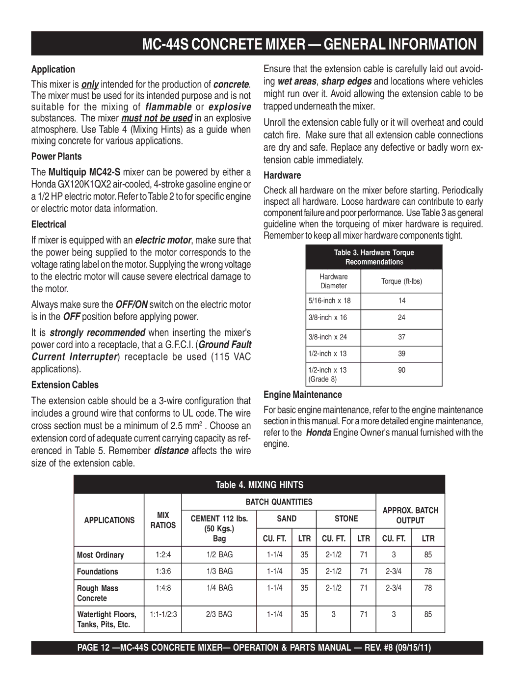 Multiquip manual MC-44S Concrete Mixer General Information 